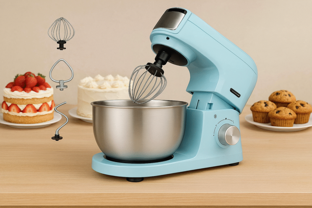 1. Kitchen in the box – 3.2 Qt Small Electric Food Mixer A compact yet versatile mini mixer offering six speeds, ideal for everyday tasks like whisking eggs, mixing batters, or light doughs. The 3.2-quart bowl and lightweight design make this a great choice for small kitchens or occasional bakers Amazon Amazon Belgique . Pros: Compact & portable footprint—easy storage Amazon Belgique Six speed settings for flexibility Comes with essential attachments (egg whisk, dough hook, flat beater) Cons: Smaller bowl capacity may limit batch sizes Not ideal for heavy-duty mixing tasks Best for: Small-space dwellers, bakers needing a lightweight everyday mixer. [PROMO-BANNER HERE]